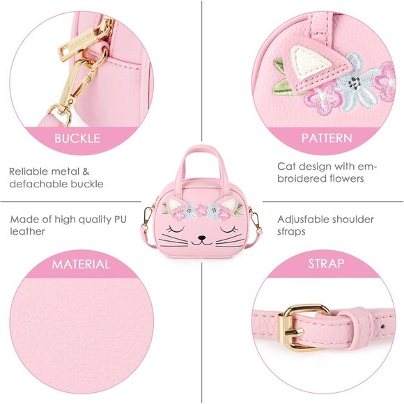 Premium PU Leather Cat Purse for Little Girls - Cute Crossbody Bag (6.8x3x5.3) - Picture 4 of 5